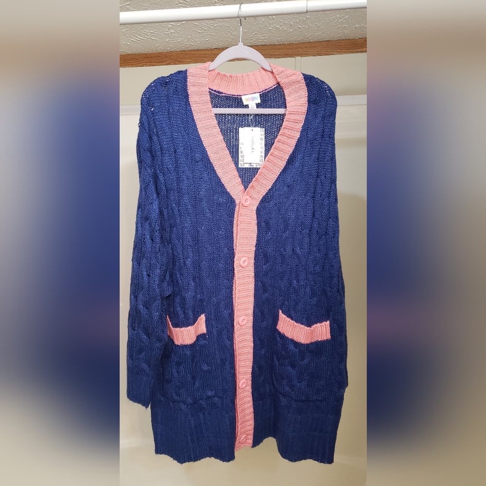 LuLaRoe Lucille-L Cardigan Sweater Cable Knit